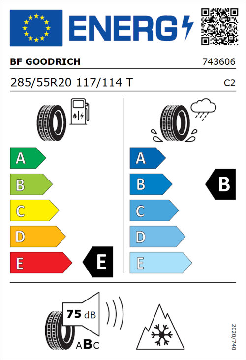 Tyre Label for BF Goodrich All-Terrain T/A KO2 RBL 285/55R20 117/114T