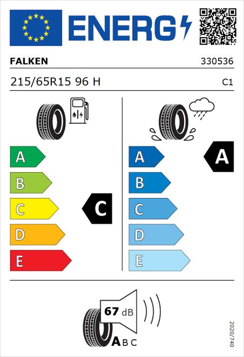 Tyre Label for Falken Ziex  ZE310 Ecorun 215/65R15 96H