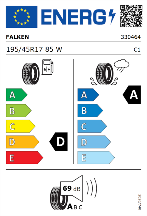 Tyre Label for Falken Ziex  ZE310 Ecorun 195/45R17 85W