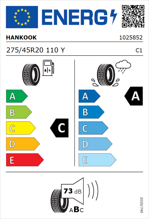 Tyre Label for Hankook Ventus S1 evo3 SUV (K127A) 275/45R20 110Y