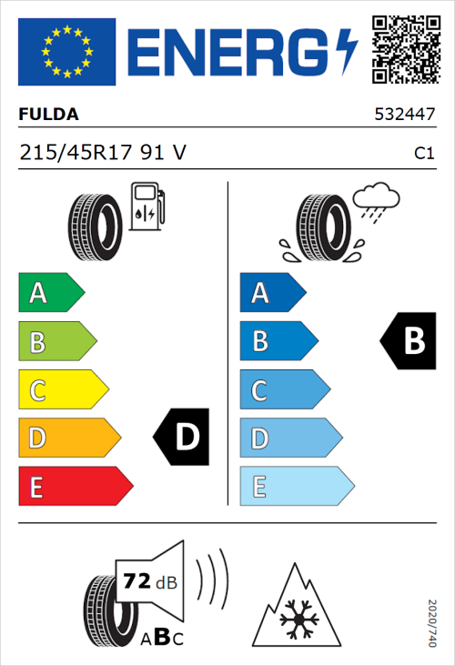 Tyre Label for Fulda Kristall Control HP2 215/45R17 91V