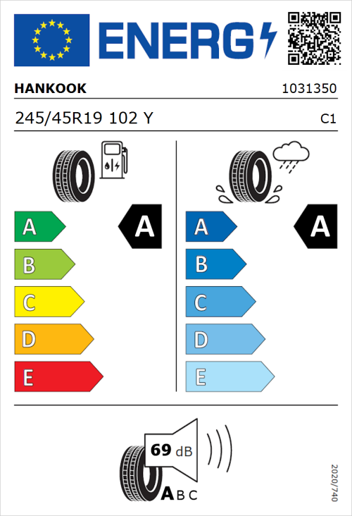 Tyre Label for Hankook iON evo IK01 245/45R19 102Y