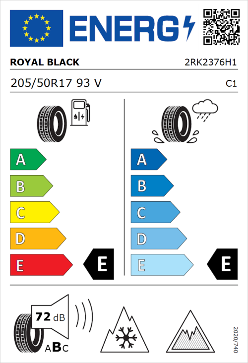 Tyre Label for Royal Black Winter UHP 205/50R17 93V