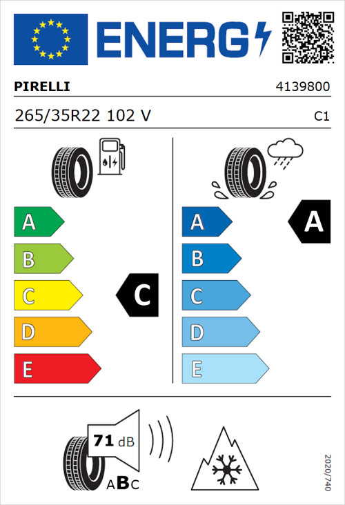 Tyre Label for Pirelli Scorpion Winter 2 265/35R22 102V