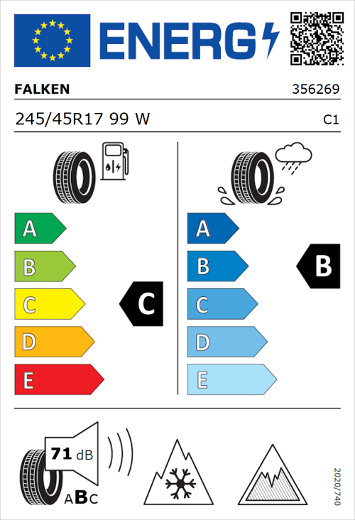 Tyre Label for Falken Euroall Season AS220 PRO 245/45R17 99W