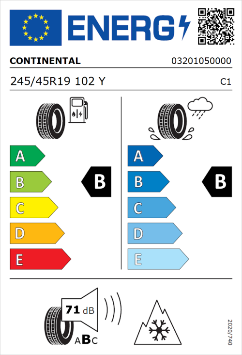 Tyre Label for Continental AllSeasonContact 2 245/45R19 102Y