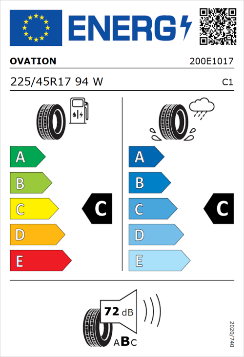 Tyre Label for Ovation VI-388 225/45R17 94W