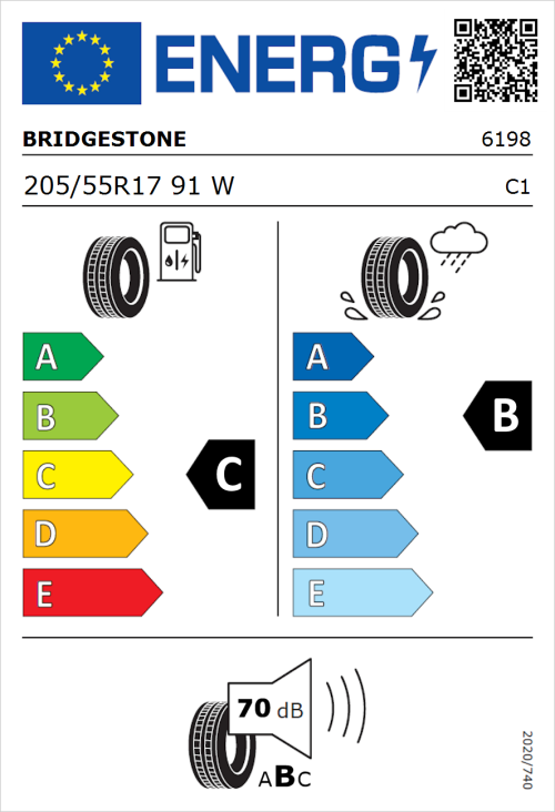 Tyre Label for Bridgestone Turanza T001 205/55R17 91W