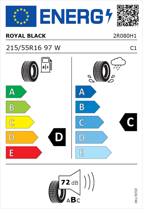 Tyre Label for Royal Black Performance 215/55R16 97W