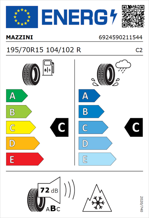 Tyre Label for Mazzini Effivan 195/70R15 104/102R