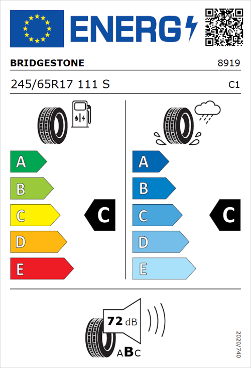 Tyre Label for Bridgestone Dueler H/T 684 II 245/65R17 111S